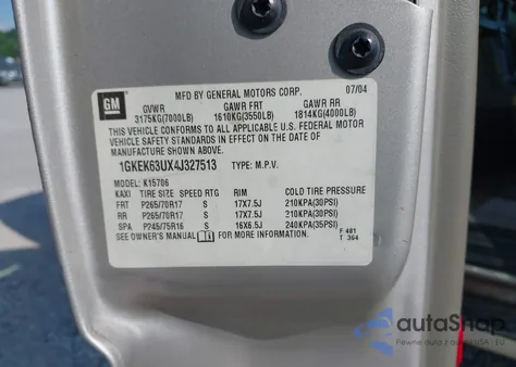2004 GMC Yukon Denali z USA, uszkodzony, nr VIN 1GKEK63UX4J327513